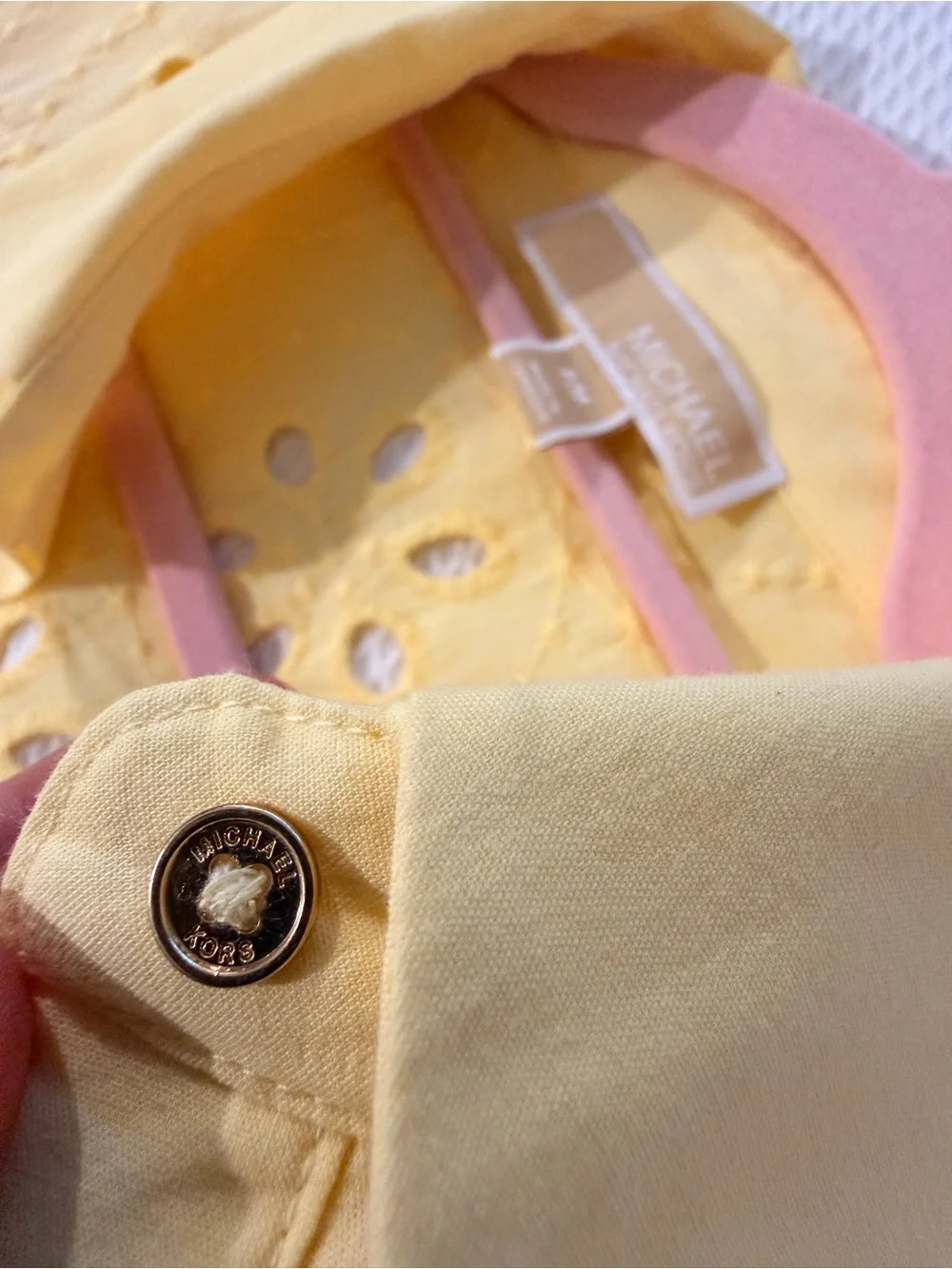 Michael Kors Yellow Cropped Eyelet Button-Down Shirt
